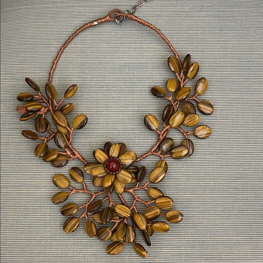 Handcrafted Floral Necklace in Brown and Gold